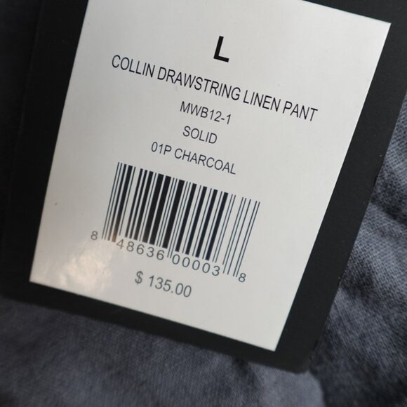 Onia Mens Pants Large Gray Collin Drawstring Linen Blend NEW - Picture 7 of 10